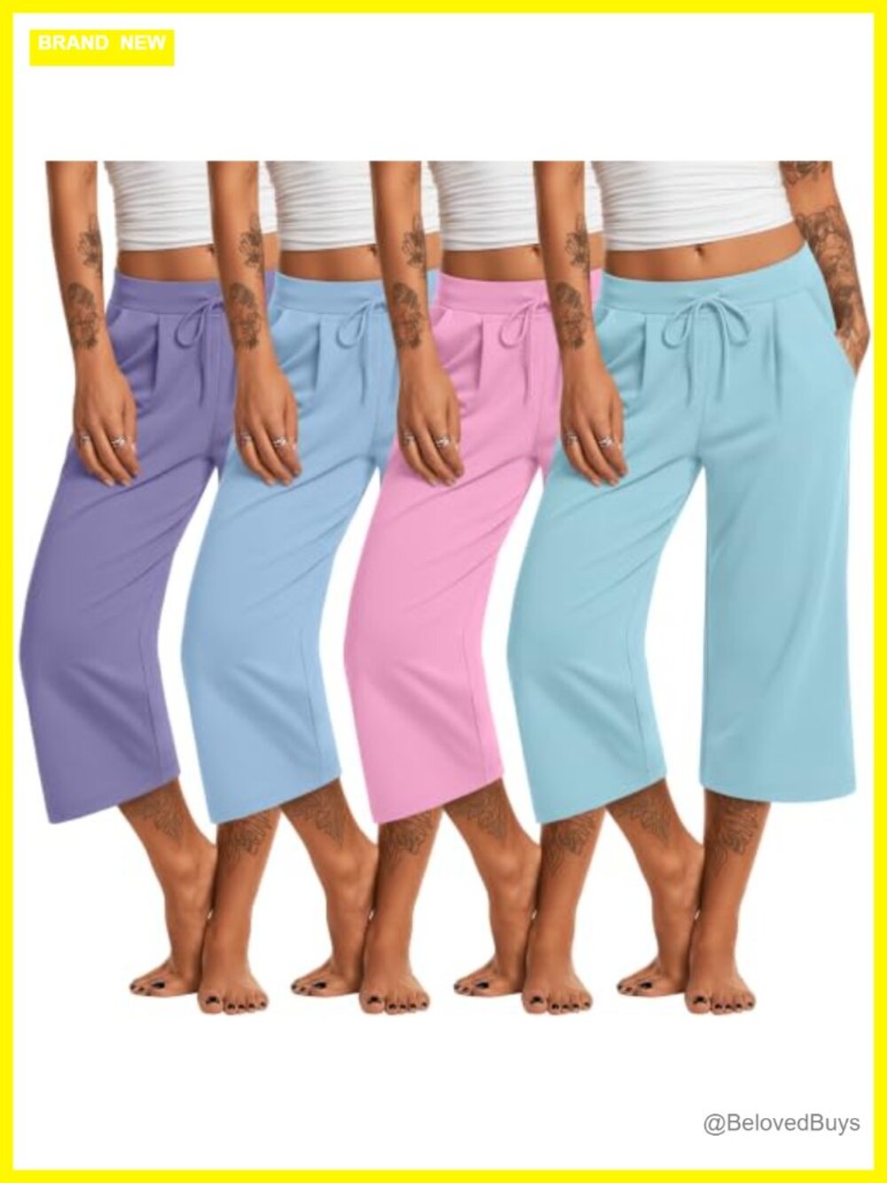 Women's Capri Pants Wide Leg Drawstring Yoga Casual Summer 4 Pack